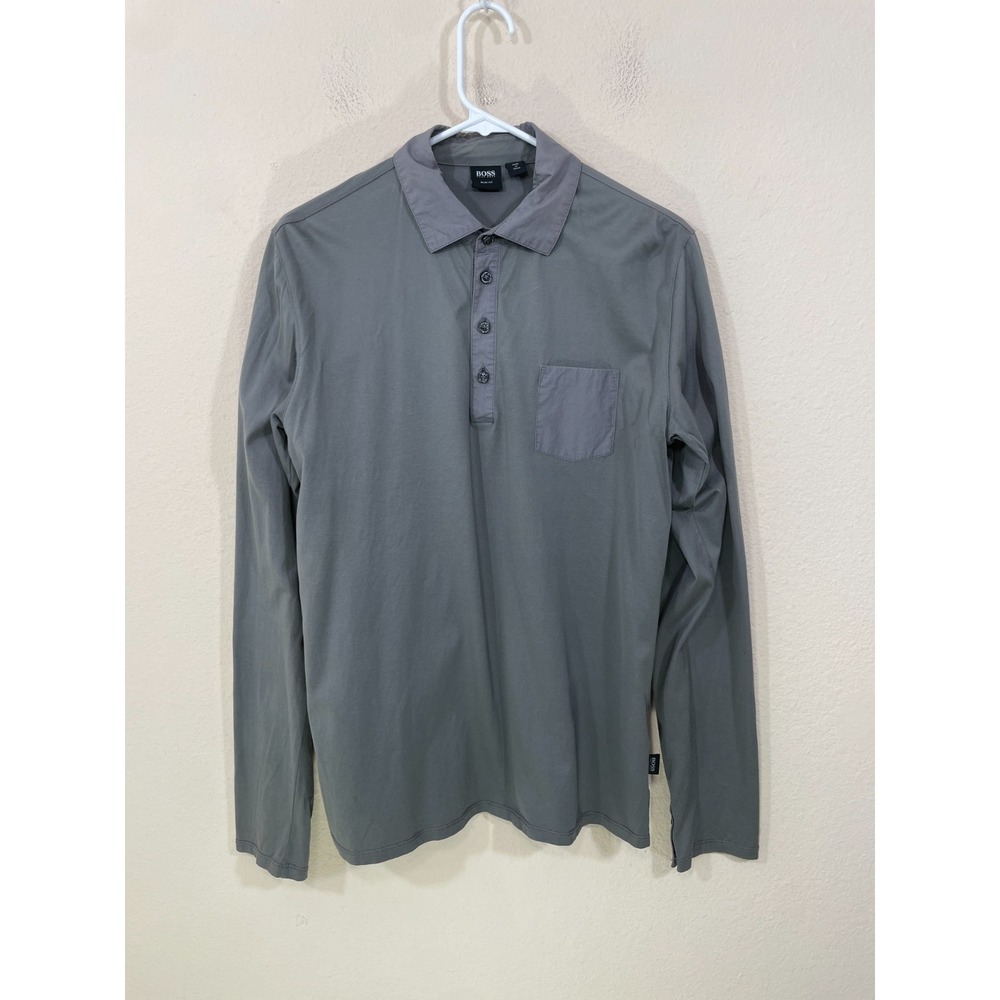 Boss Hugo Boss Polo Shirt Slim Fit Men's Size‎ M Long Sleeve Gray  Chest Pocket